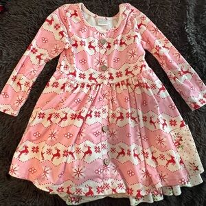 ❤️Soft Pink and Red Reindeer Holiday Dress